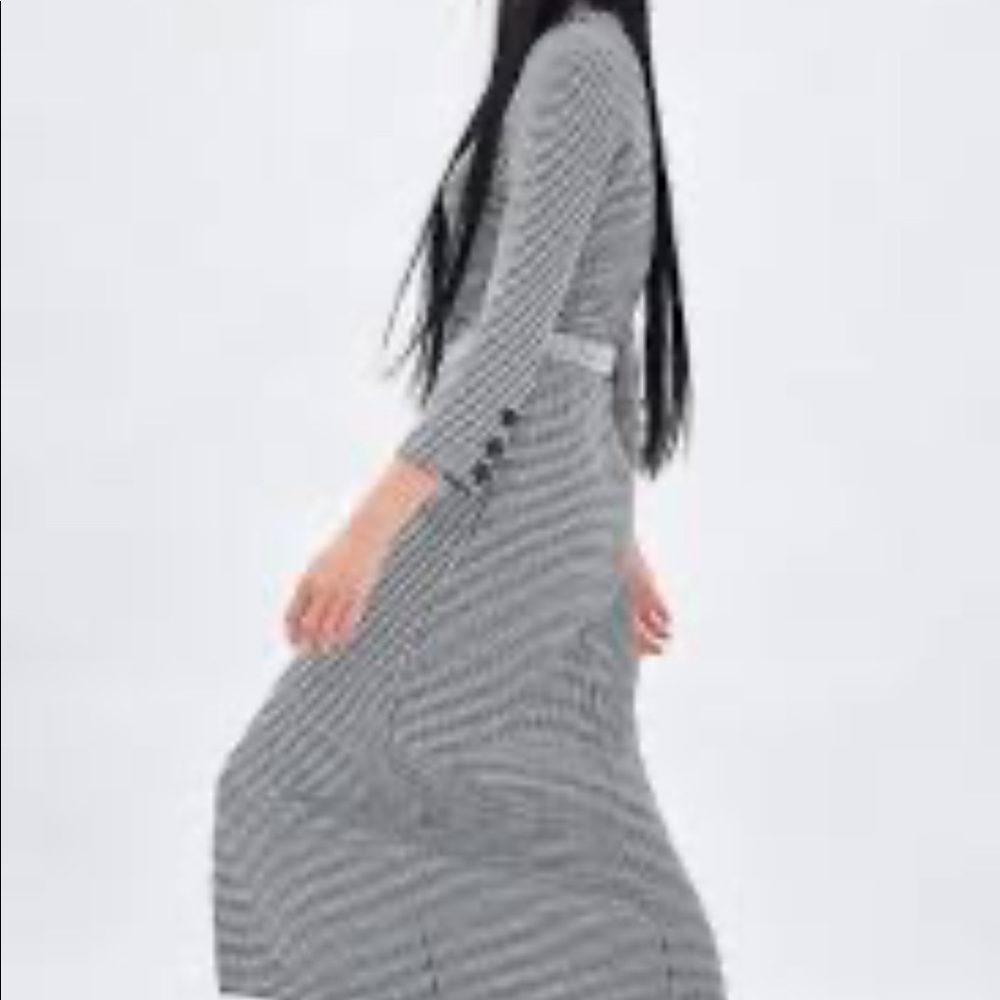 Zara Dress MIDI XS Plaid Houndstooth Long Sleeve - Picture 8 of 8